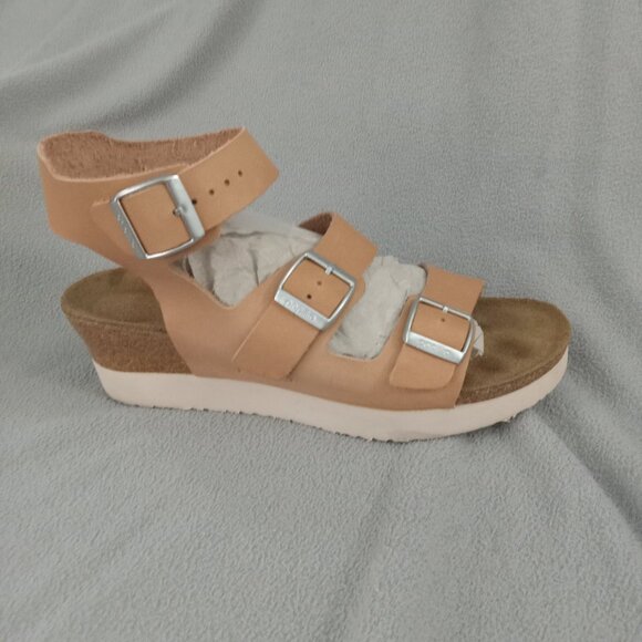 PAPILLIO by BIRKENSTOCK Beige LEATHER Ankle Strap ARIZONA PLATFORM SANDALS eu 41 - Picture 7 of 16